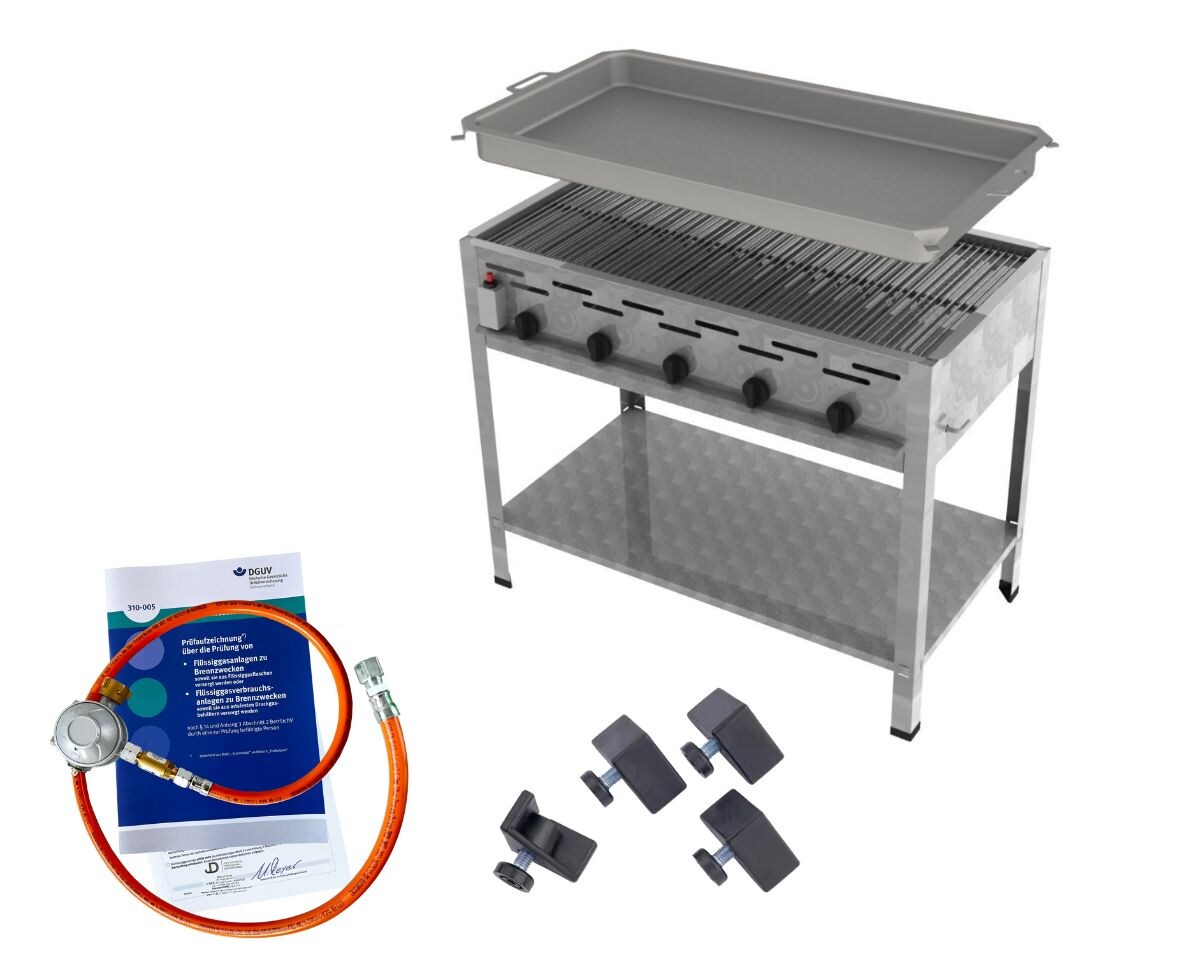 ChattenGlut Gasbräter 5-flammig 22,5kW Standgerät Rost und Stahlpfanne mit DGUV Image