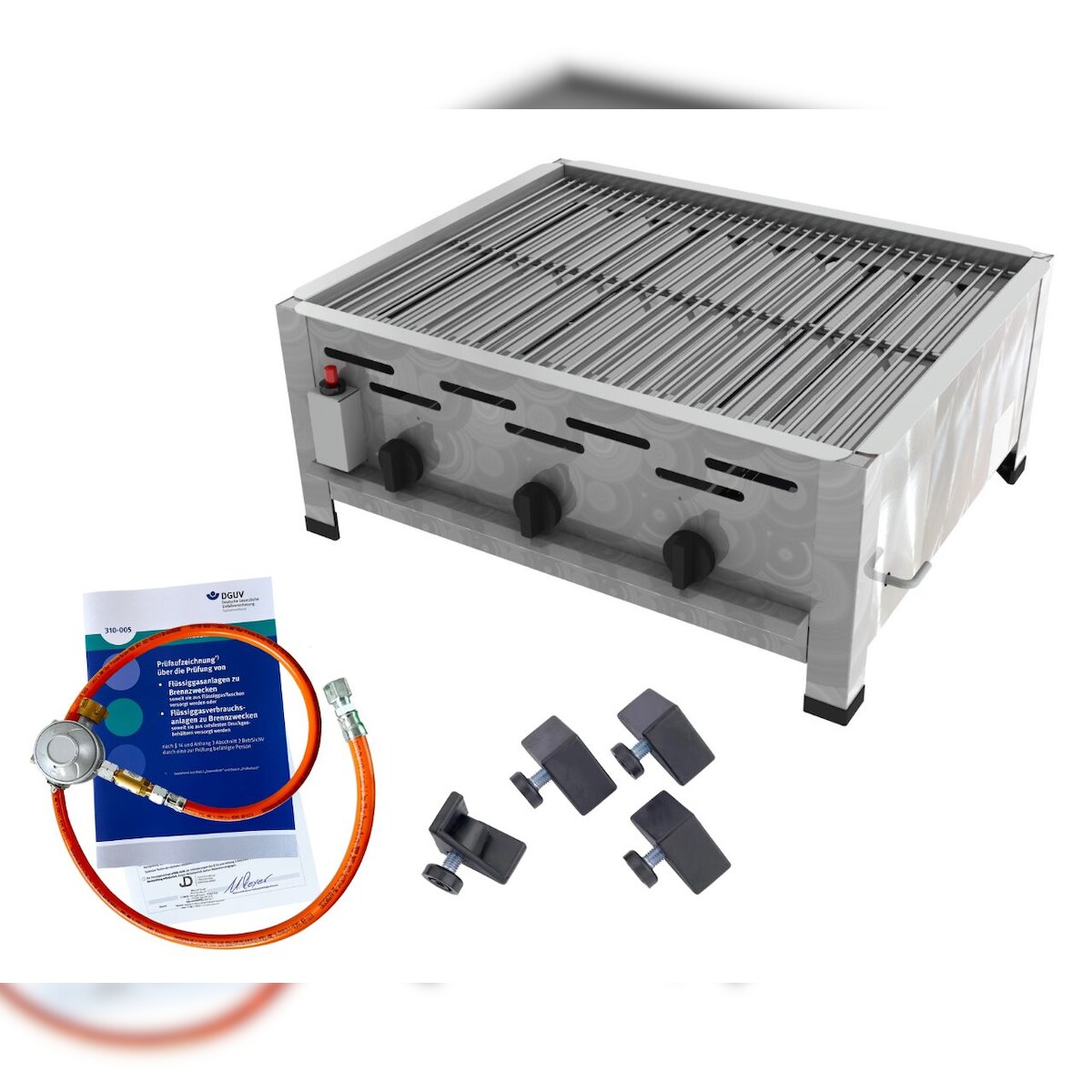 ChattenGlut Gasbräter 3-flammig 13,5kW Tischgerät Rost mit DGUV Image