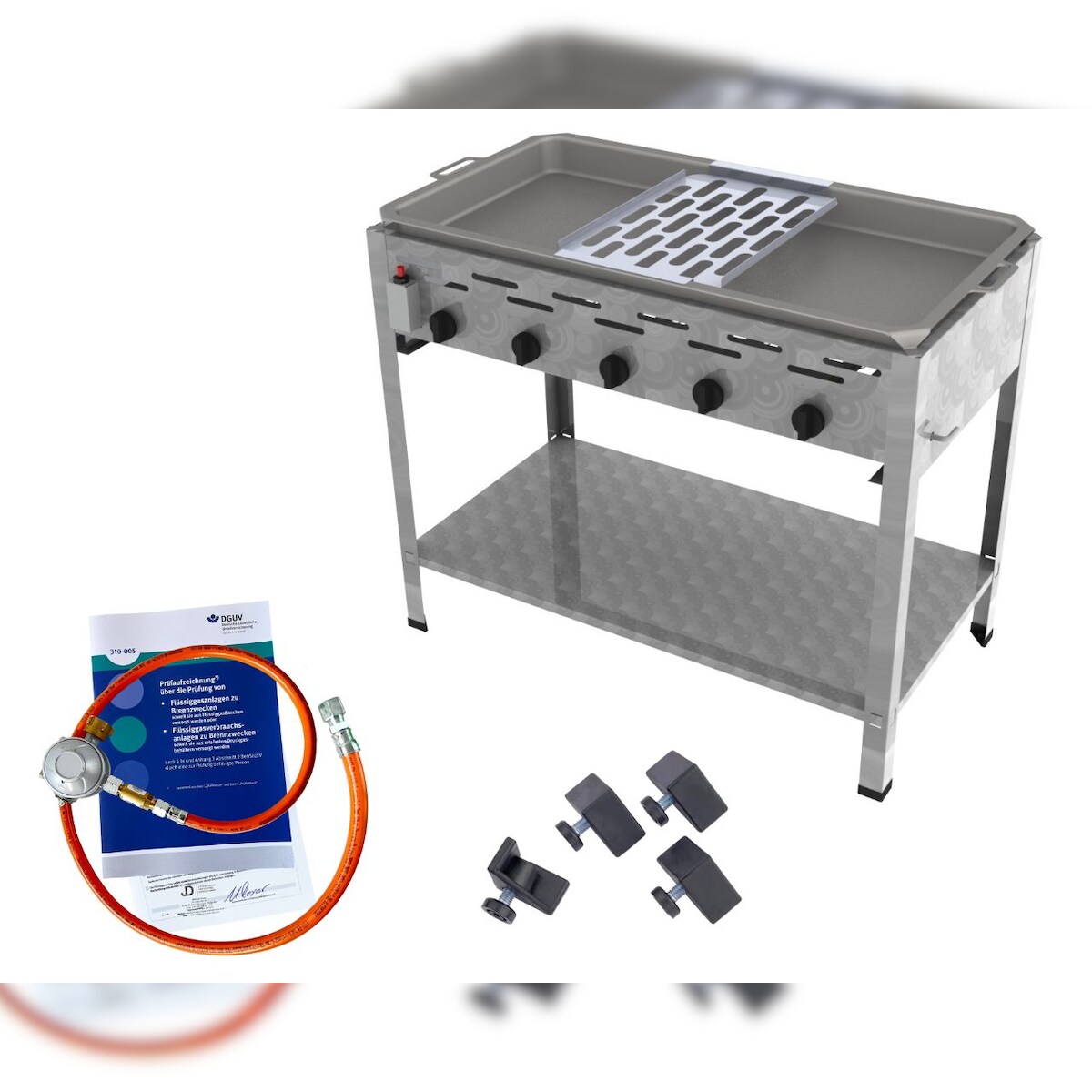 ChattenGlut Gasbräter 5-flammig 22,5kW Standgerät Stahlpfanne mit Reibekuchen Auflage mit DGUV Image