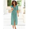 Sommerkleid CASUAL LOOKS "Kleid", Damen, Gr. 19, Kurzgrößen, grün (salbei), Web, 55% Leinen, 45% Viskose, unifarben, lang, V-Ausschnitt, Kurzarm, Kleider