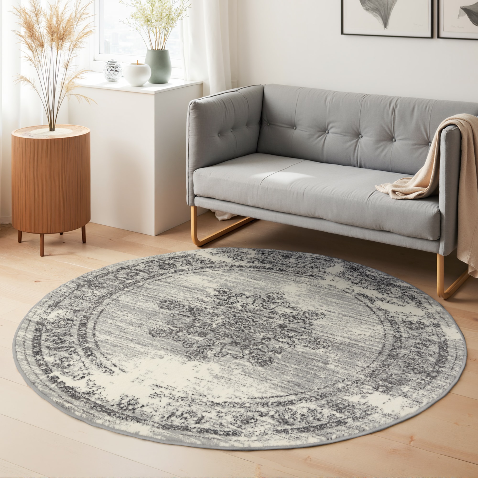 Teppich HANSE HOME "Lydia", beige (creme, grau), H:9mm Ø:160cm, Polypropylen, Teppiche, Wohnzimmer, Schlafzimmer, Flur, Kurzflor, orientalisch, Vintage, weich Image