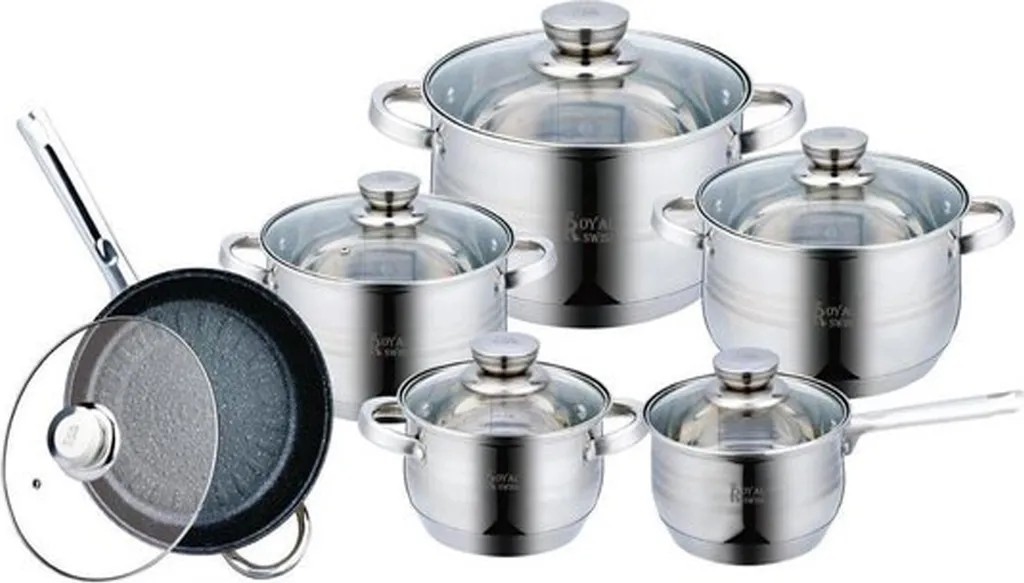 12 teilig Edelstahl Kochgeschirr Induktion Kochtopf Topfset mit Deckel Topf Image