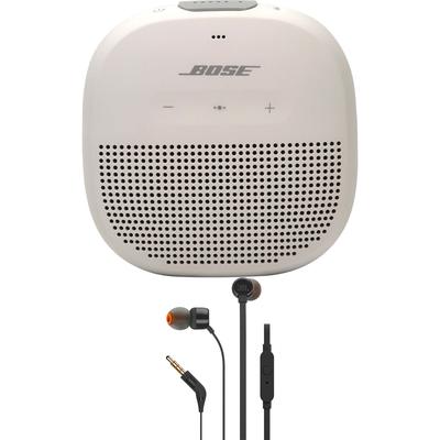 Bose Soundlink Micro Bluetooth Speaker (Smoke White) + JBL T110 in Ear Headphones Black