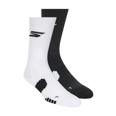 Skechers Men's 2 Pack Performance Basketball Crew Socks | Size Large | White/Black | Cotton