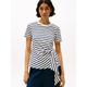 T-Shirt TOMMY HILFIGER "KNOT BOAT-NK SS TEE", Damen, Gr. S (36), beige (calico, schwarz night navy), Single Jersey, Obermaterial: 100% Baumwolle, gestreift, casual, normal hüftlang, Rundhals, Kurzarm abgesteppt, Shirts, in asymmetrischer Form
