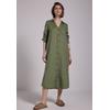 Sommerkleid STREET ONE STUDIO, Damen, Gr. 40, EURO-Größen, peridot grün, Stoff, 100% Leinen, unifarben, casual, gerade wadenlang, V-Ausschnitt, Langarm Bündchen, Kleider, mit Knopfleiste