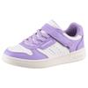 Sneaker SKECHERS "QUICK STREET", Kinder, Gr. 31, lila (weiß, lila), Lederimitat, kontrastfarbene Details, sportlich, Schuhe, Retro Sneaker mit Klettverschluss, Größenschablone zum Download