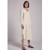 Sommerkleid STREET ONE STUDIO, Damen, Gr. 44, EURO-Größen, moonstone sand, Stoff, 100% Leinen, unifarben, casual, gerade wadenlang, V-Ausschnitt, Langarm Bündchen, Kleider, mit Knopfleiste