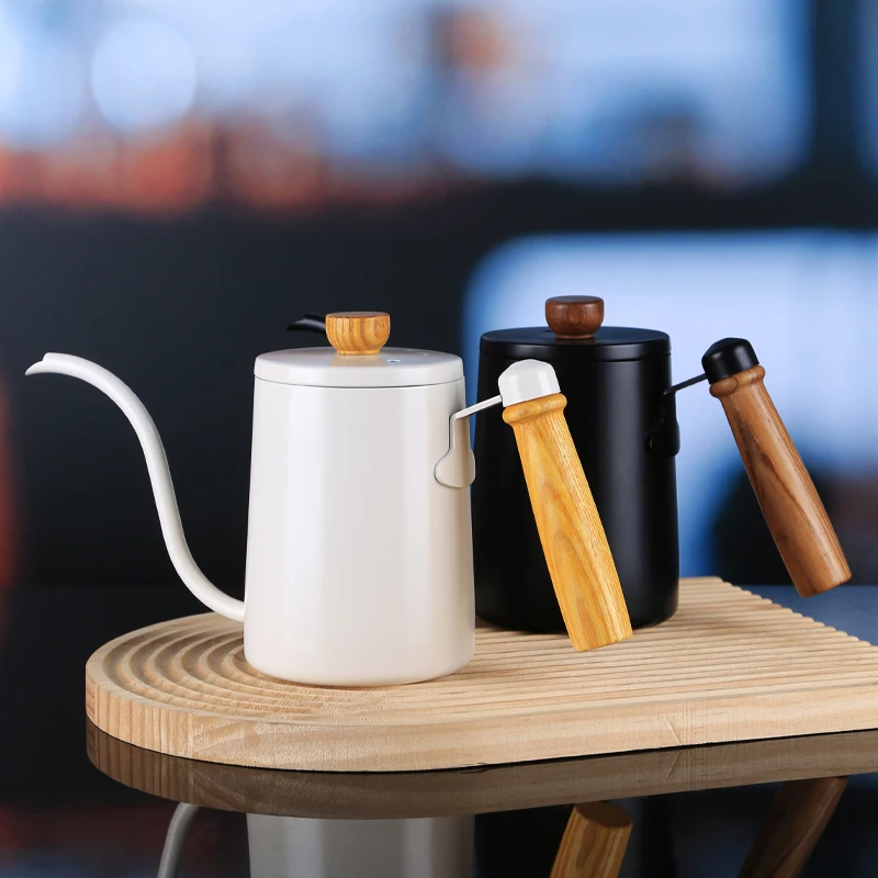 Tragbarer Spezial-Kaffeekessel aus Edelstahl mit Schwanenhals zum Übergießen mit Holzgriff Image