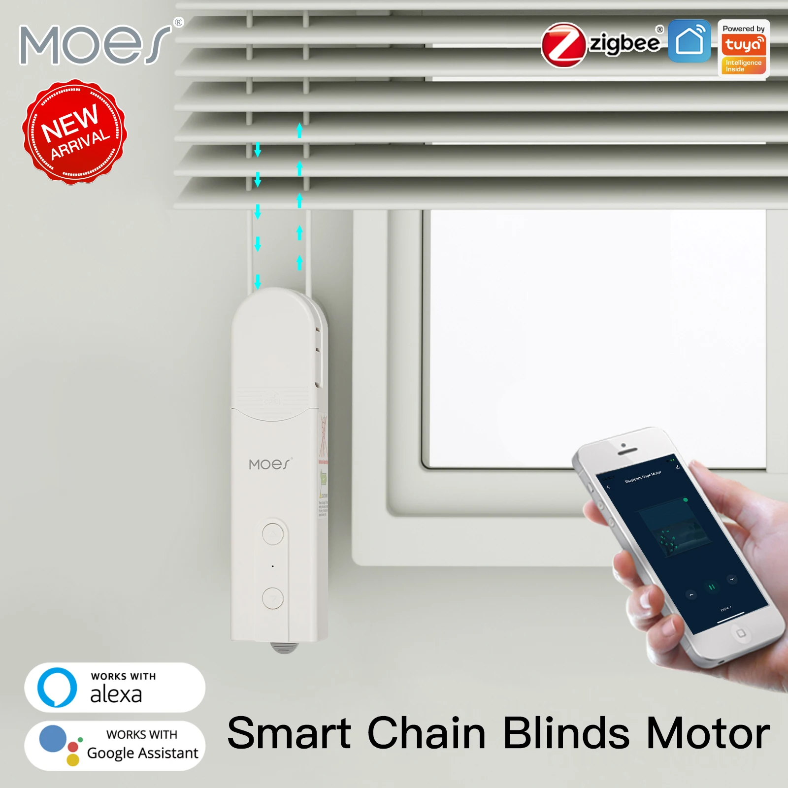 MOES Smart ZigBee3.0 Kettenjalousienmotor Tuya-Kette motorisierte Rollladenschirme über Alexa Google Sprachsteuerung Smart Life APP Image
