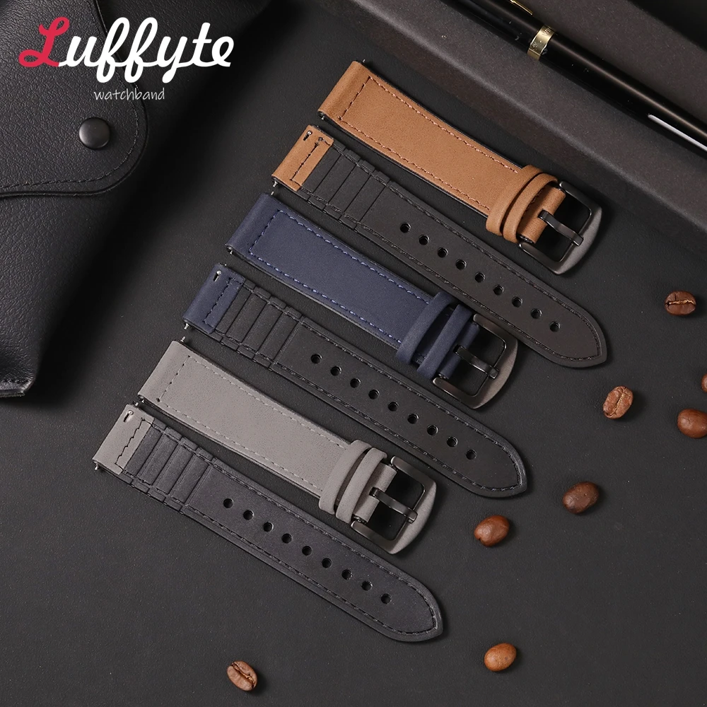Vintage mattiertes Lederarmband für Smart Watch 20mm 22mm Silikon Sportarmband Armband Armband Zubehör Retro Armband Image