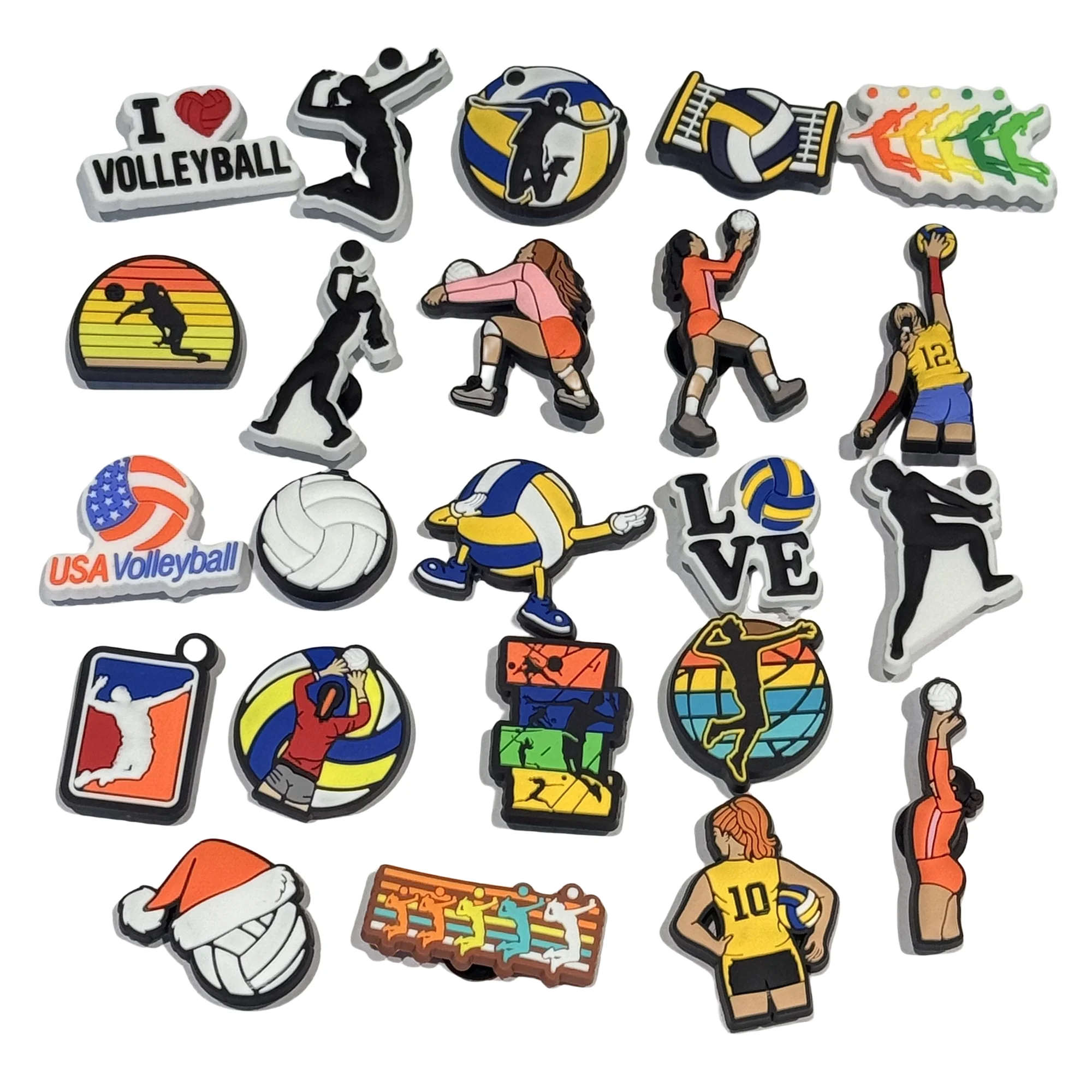 23-50 Stück I Love Volleyball PVC Schuhe Schnalle Charms Mix Sport Smash Sandalen Zubehör DIY Kinder Rucksack