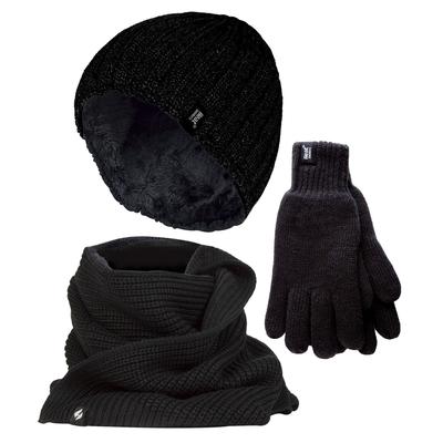 Herren Strickmütze Mütze Schal Handschuhe Set | Wärmehalter | Luxus weiches Fleece gefüttert Winter Set für kaltes Wetter - Schwarz Image