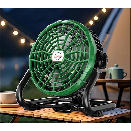 1 Stück 6 Zoll tragbarer Camping-Lichtventilator mit 360-Grad-Drehung, Leistungsanzeige mit stufenloser Geschwindigkeitsregulierung, Flutlicht, der aufgehängt oder aufgestellt werden kann Image