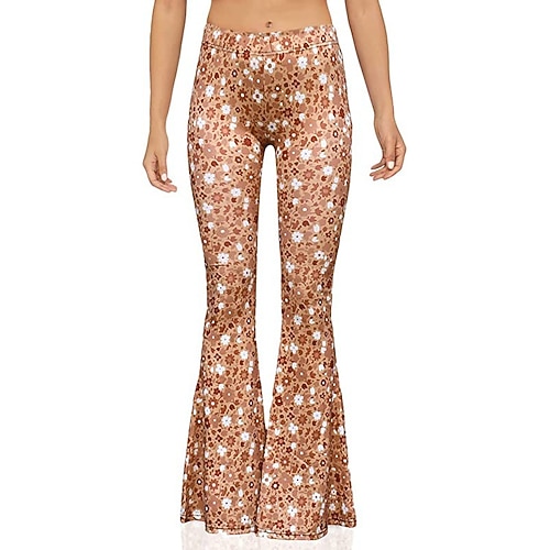 Retro Vintage 1960er Hippie Lange Länge Kumpel Funk Schlaghosen Hippie Disco Druck Tailliert und ausgestellt Kostüm Damen Karnevalskostüm Karneval Alltagskleidung Pride Parade Pride-Monat Erwachsene Image