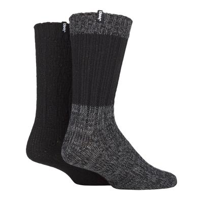 Herren Wolle Wandern Socken | Jeep | Heavyweight gerippt Kabel stricken Wolle Mischung Boot Socken | Atmungsaktive Outdoor-Socken - Schwarz / Charcoal Image