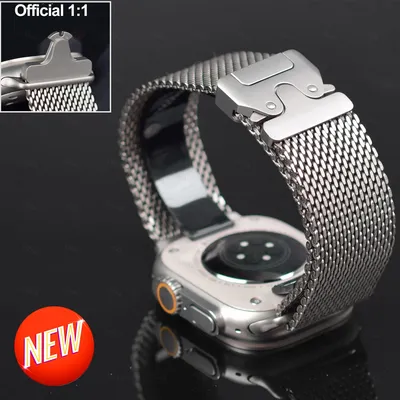 Official Titanium Milanese Loop Band for Apple Watch Bands Ultra 2/Ultra 49mm 46mm 45mm 44mm 42mm