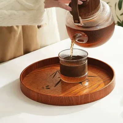 American Wooden Tea Coloured Tray Home Brewing Tea Tray Put Water Cup Fruit Kitchen Storage Wooden
