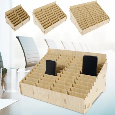 12/48-Grid Mobile Phone Storage Box Wood Multifunctional Phone Holder Desktop Organizer for Office