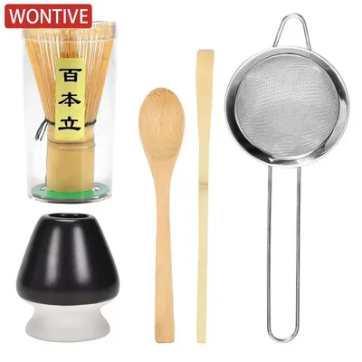 5Pcs Matcha Whisk Set Practical Matcha Kit with Whisk Holder Matcha Whisk Sifter Tea Scoop and Tea