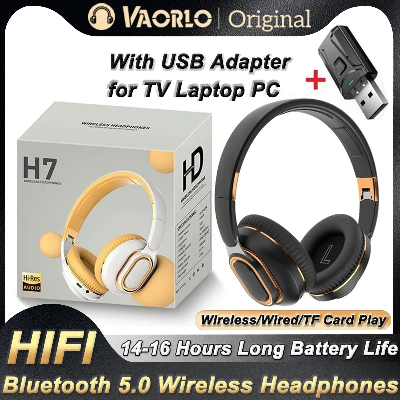 Cuffie Bluetooth H7 Tv Cuffie wireless con microfono Adattatore USB Cuffie con cancellazione del rumore Bassi stereo pieghevoli per auricolare TV