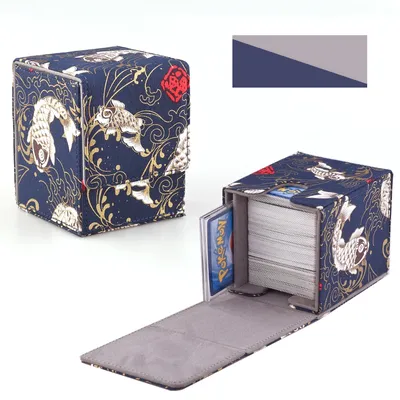 Deck Box Blue Carp Pattern with Window Opening TCG Organizer, Holds 100+ Single Ply Decks, PU