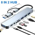 Docking station HUB USB + tipo C 8 in 2 con adattatore jack audio da 3,5 mm Lettore di schede Micro