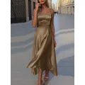 ZANZEA femmes solide Satin robes mode sans manches réservoir Robe d'été décontracté ample fête col carré Robe 2025 été Maxi Robe