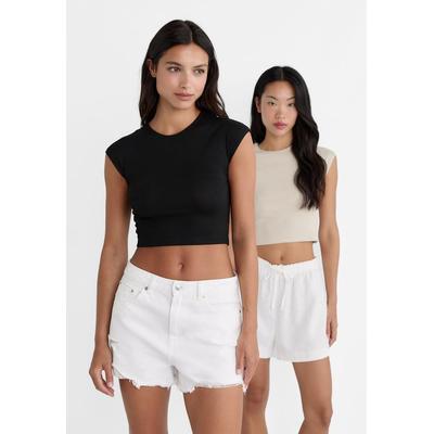 Stradivarius 2-pack of basic fitted cropped T-shirts Black XS