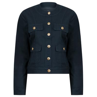 Coats / Jackets Morlich Women's Stretch Cotton Collarless Denim Jacket in Navy Blazer - Amara Reya / 10 - Tokyo Laundry