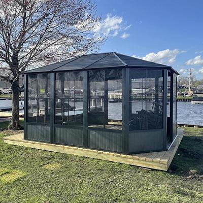 13 x 13 FT Sunroom Octagonal Solarium,Screen Houses for Outdoors Backyard with Lockable Sliding Door,Moveable PC Screen