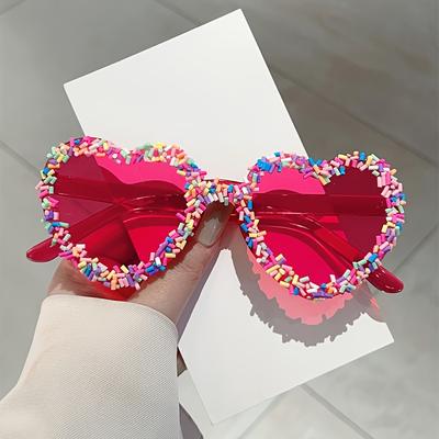 TEMU 1pc Women’s Rimless Heart-shaped Fashion Glasses – Vibrant With Multicolor Sprinkles, Fun Party & Holiday Accessories, Fashionable Decorative Eyewear For Festive Occasions Image