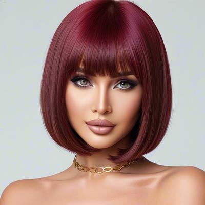 TEMU Ombre Wig With Bangs For Women - High-temperature Synthetic Fiber, Heat Resistant, Casual Attire And Parties Image