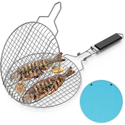 Sjqka - Tragbarer runder Grillkorb, Fischgrillkorb aus Edelstahl mit abnehmbarem Griff mit Image