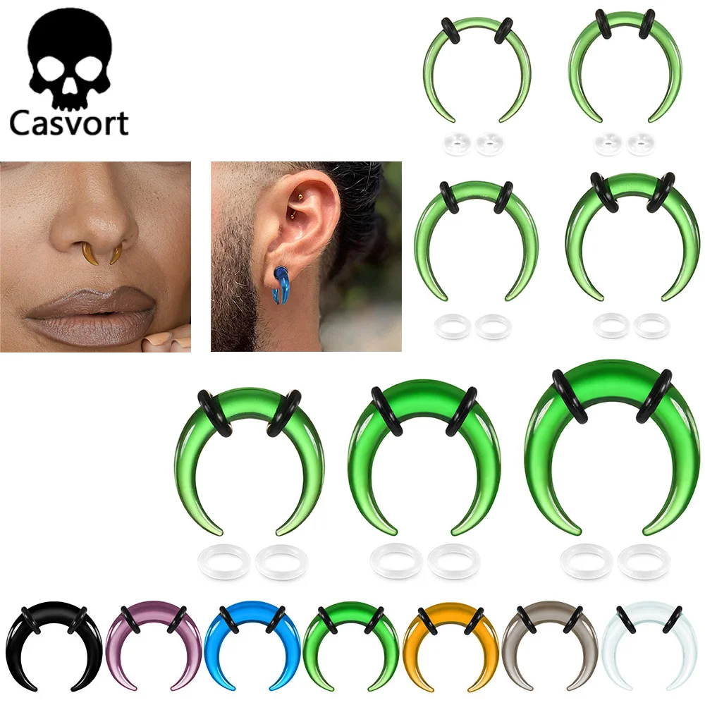 Casvort 1 Stück gemütliche Glas-Dehnungs-Sets Pincher Taper mit O-Ringen Buffalo Septum Retainers Hypoallergener Piercing-Schmuck Image