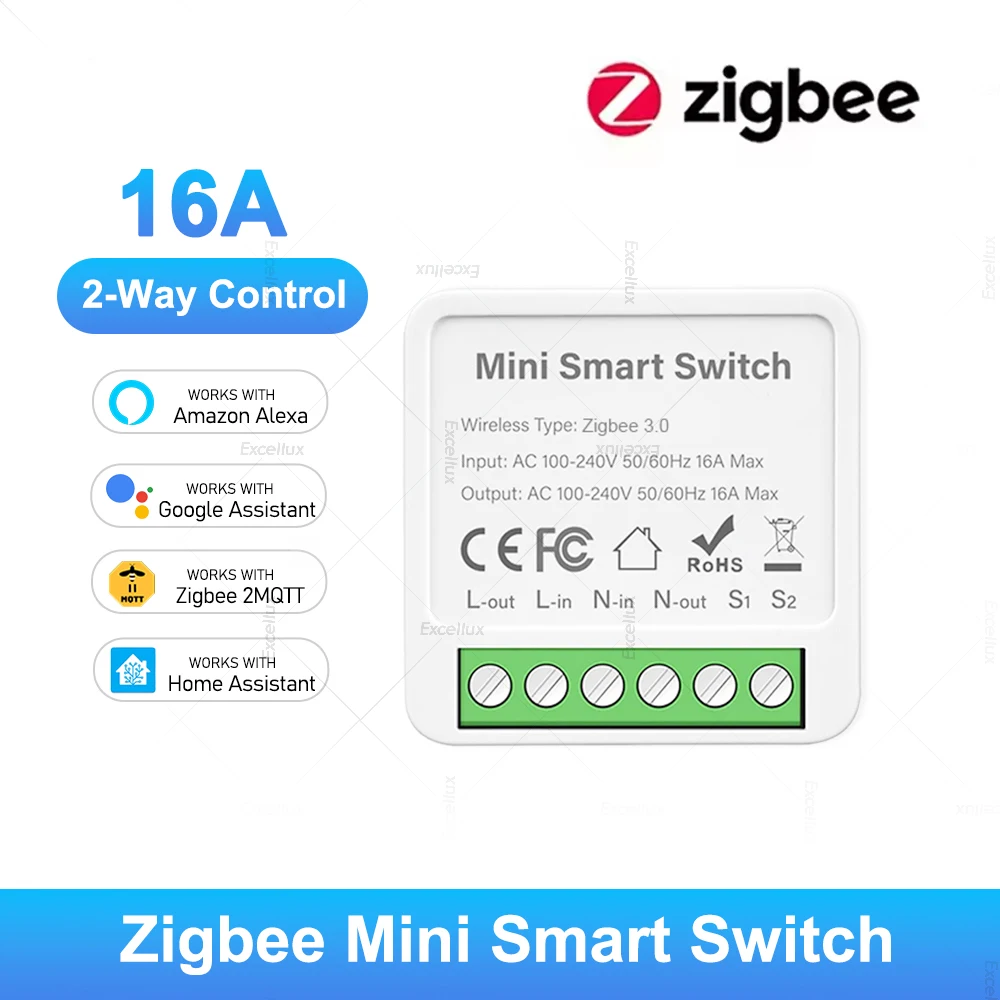 ZigBee 3.0 Mini Smart DIY Schalter 2-Wege-Steuerung Smart Home Breaker Relais 16A Sprachsteuerung mit Alexa Google Home Unterstützung Z2M Image