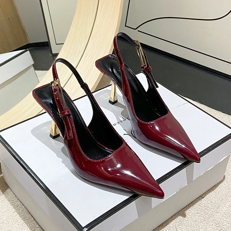 Neue Frauen Rot Schwarz Pumps Schuhe Designer Mode Flache Slip auf Slingback Sandalen Dünne High Heel Kleid Sexy Pumps Schuhe