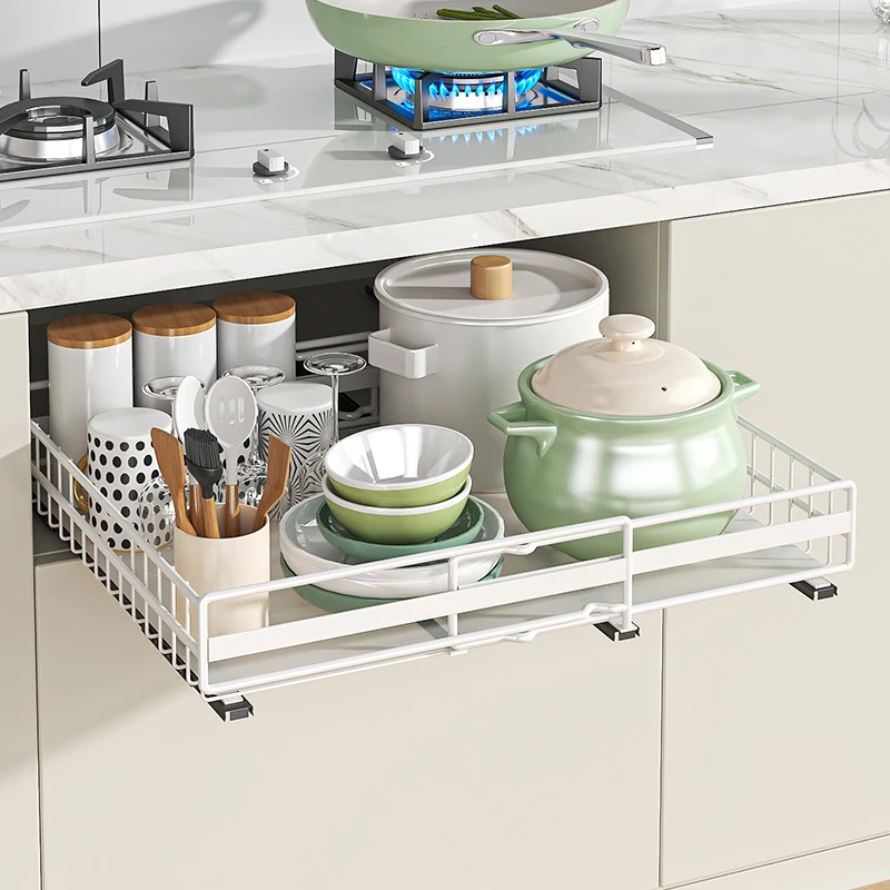 Ausziehbares Küchen-Organizer-Rack unter dem Schrank, Strohhalm, für Utensilien, Besteck, maximiert Platz, Breite ausziehbar