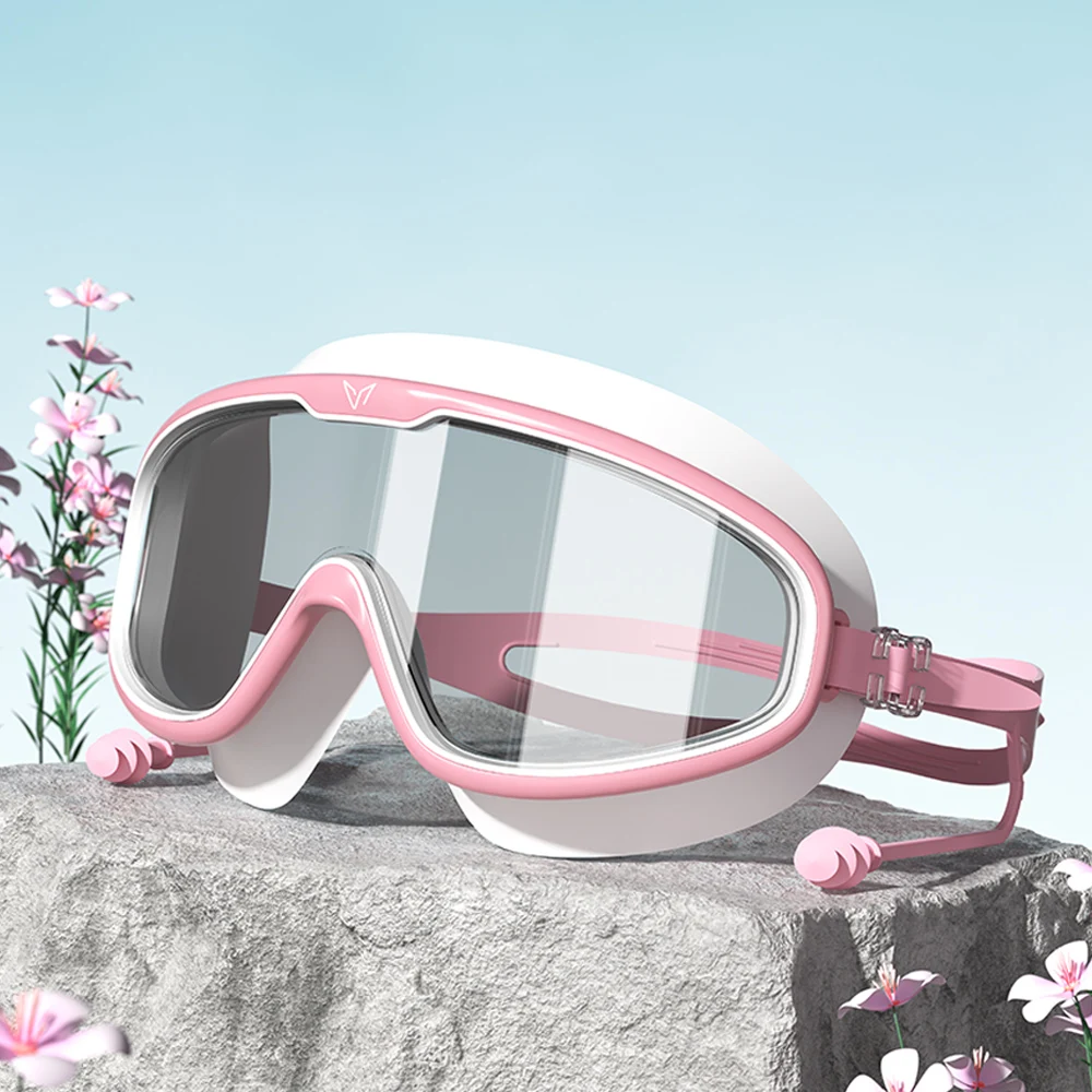 Veidoorn 2025 HD Antibeschlag-Schwimmbrille mit Nasenklammern, Ohrstöpsel, professionelle, wasserdichte Schwimmbrille mit breitem Rahmen, Unisex Image