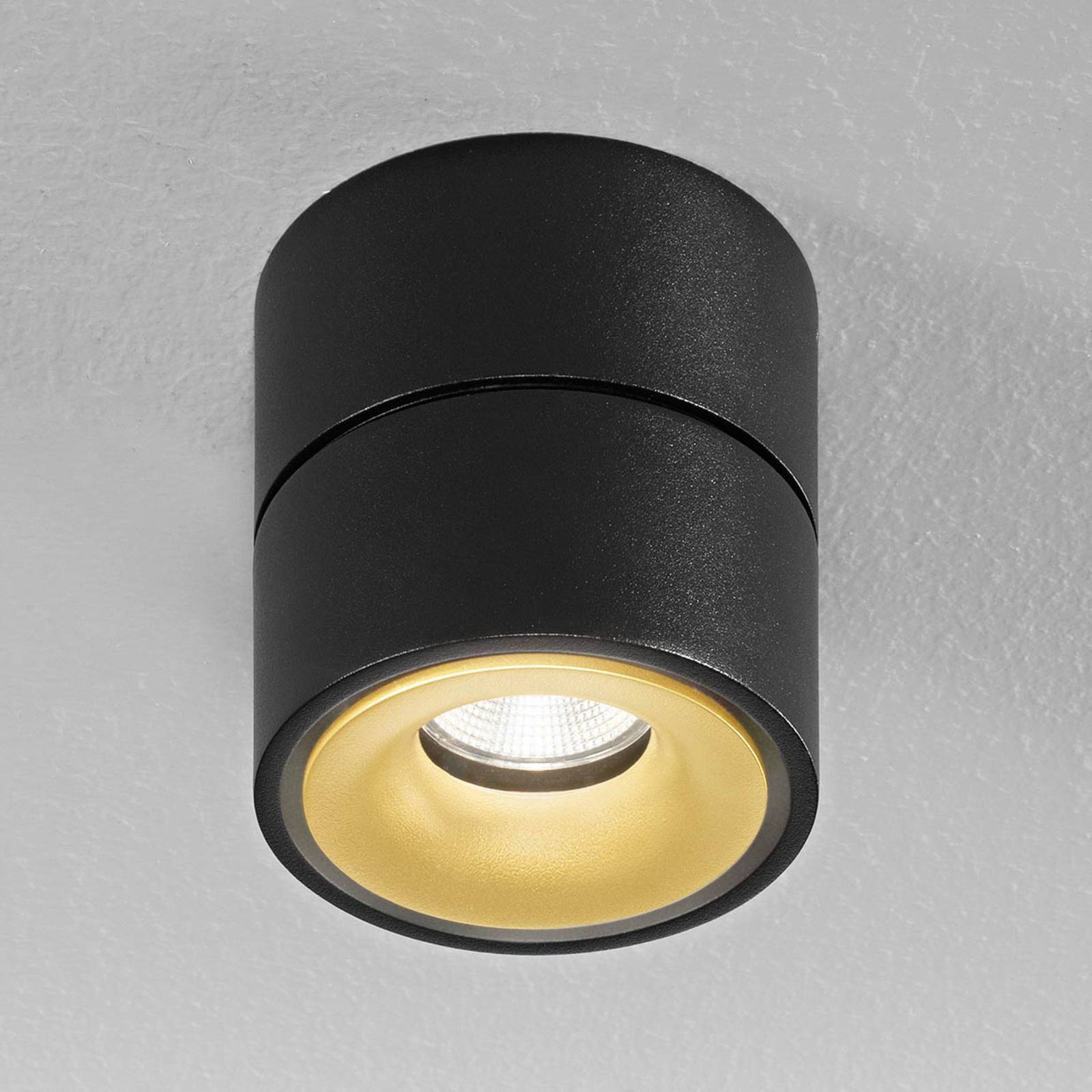 Egger Licht DLS LED-Deckenspot Clippo S, schwarz-gold dimmbar, schwarz, für Arbeitszimmer / Büro, Aluminium, Modern, Downlights