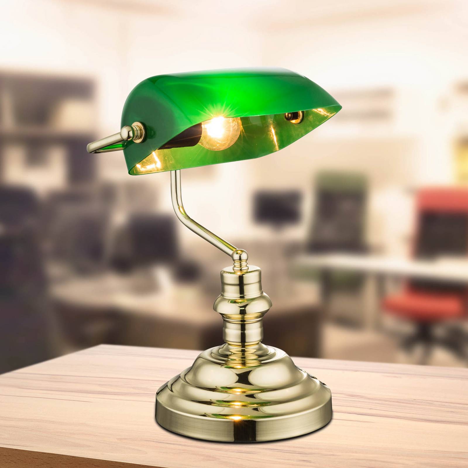 Globo Schreibtischlampe Antique, messing / gold, für Arbeitszimmer / Büro, Metall, Tischlampe