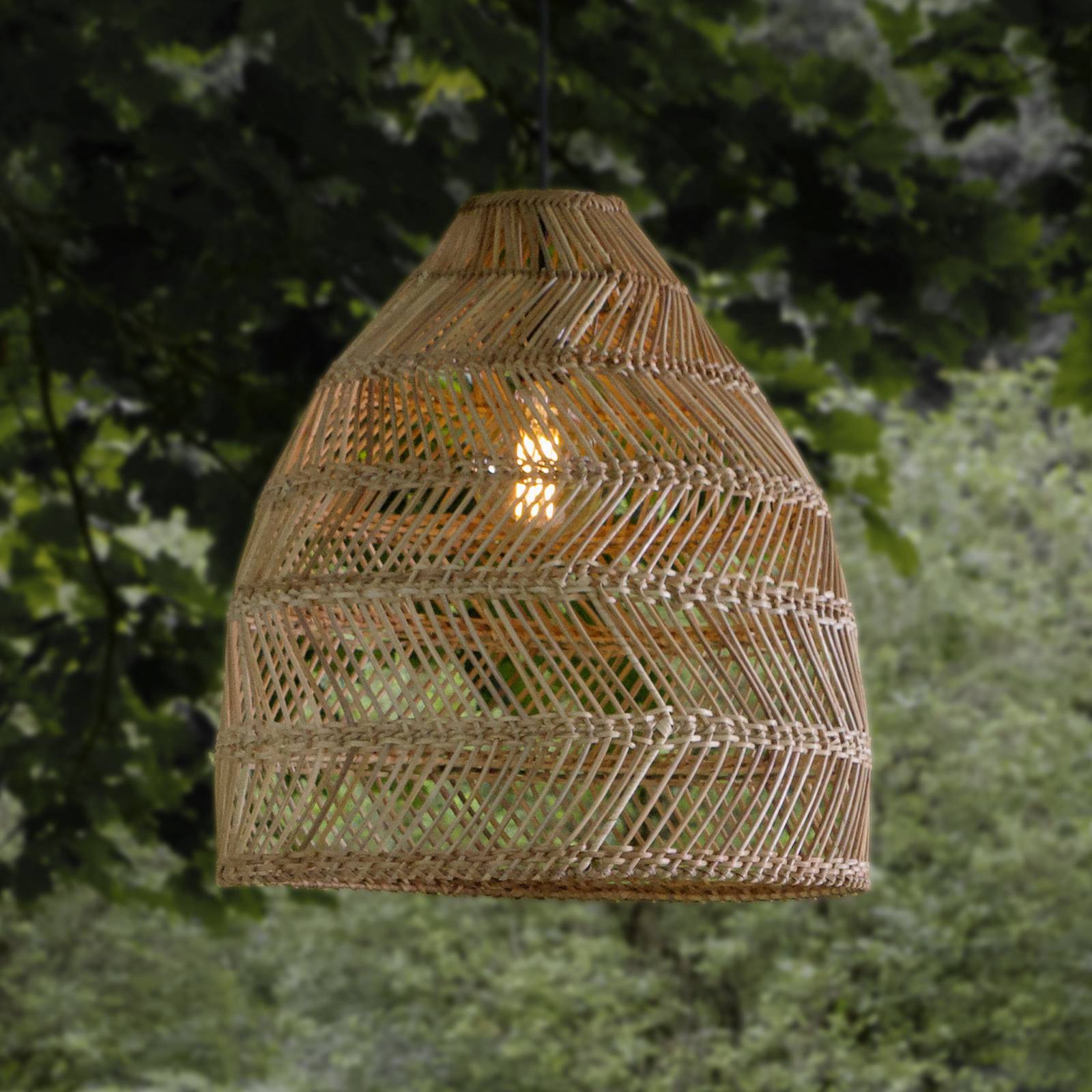 PR Home Hängeleuchte Maja, Rattan natur, Ø 53 cm, IP44 Maja, Holz hell, für Badezimmer, Holz