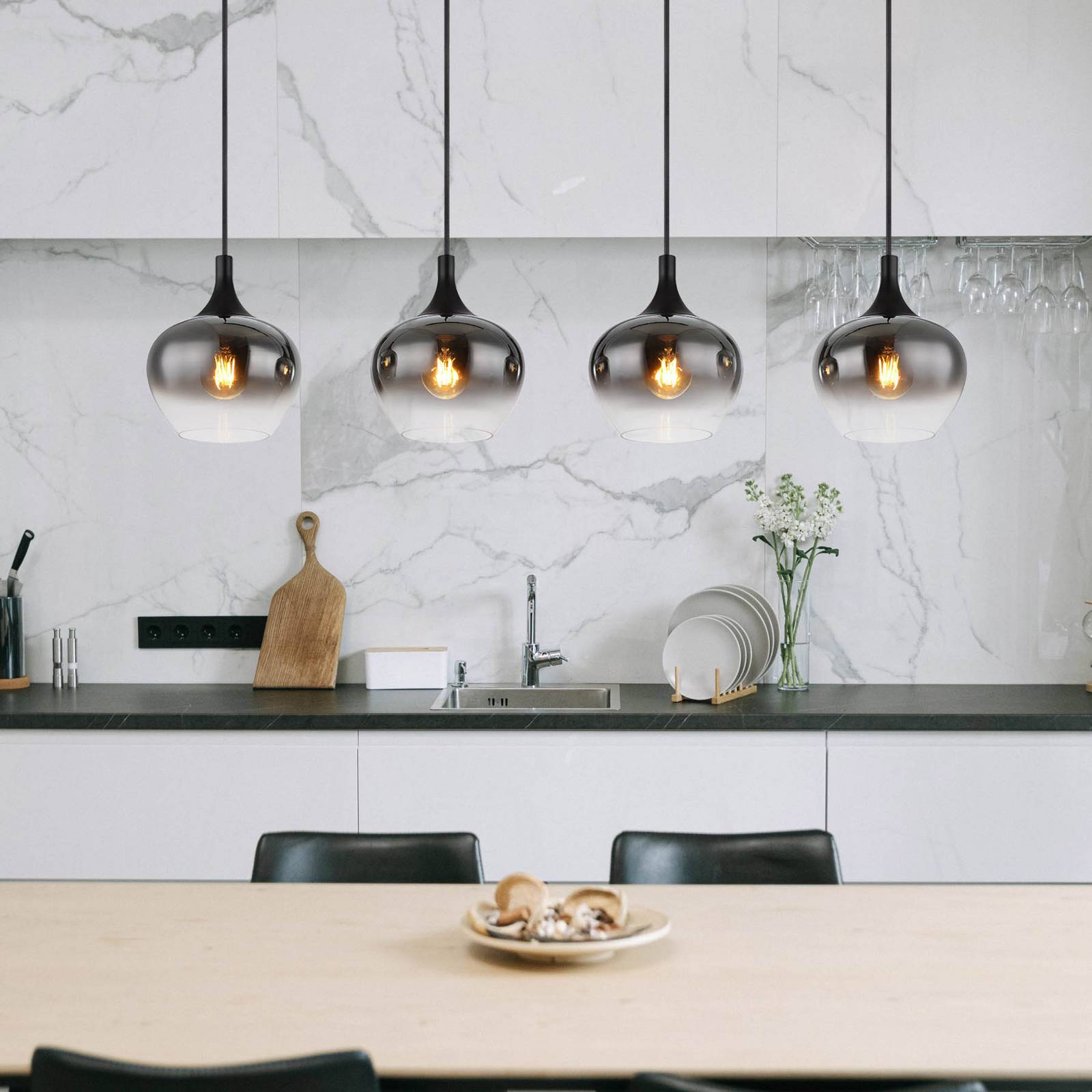 Globo Glas Hängelampe Maxy, dimmbar, alu / grau / zink, für Wohn- / Esszimmer, Glas, Pendelleuchte