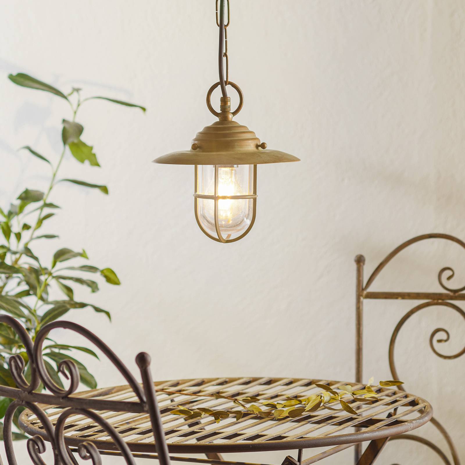 Moretti Luce Hängeleuchte Bruno für außen, messing antik Bruno, dimmbar, bronze / altmessing, Messing, Antik