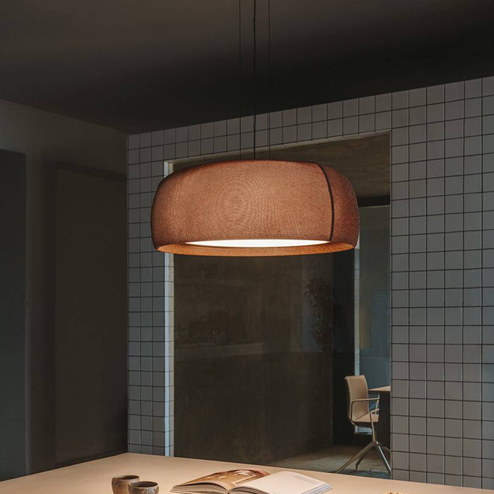 LEDS-C4 Hängelampe Gong, dimmbar, braun / rost, für Wohn- / Esszimmer, Textil / Stoff / Seide, Modern, Pendelleuchte