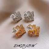 DREJEW Geometric Irregular Zircon Flowers Butterfly Earrings for Women Temperament High-end Stud