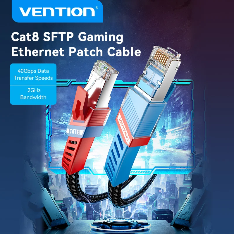 Vention CAT8 Ethernet-Spielkabel 40 Gbit/s 2000 MHz CAT 8 Netzwerk Baumwolle geflochtenes Internet-LAN-Kabel für PC PS5 Router RJ45-Kabel Image