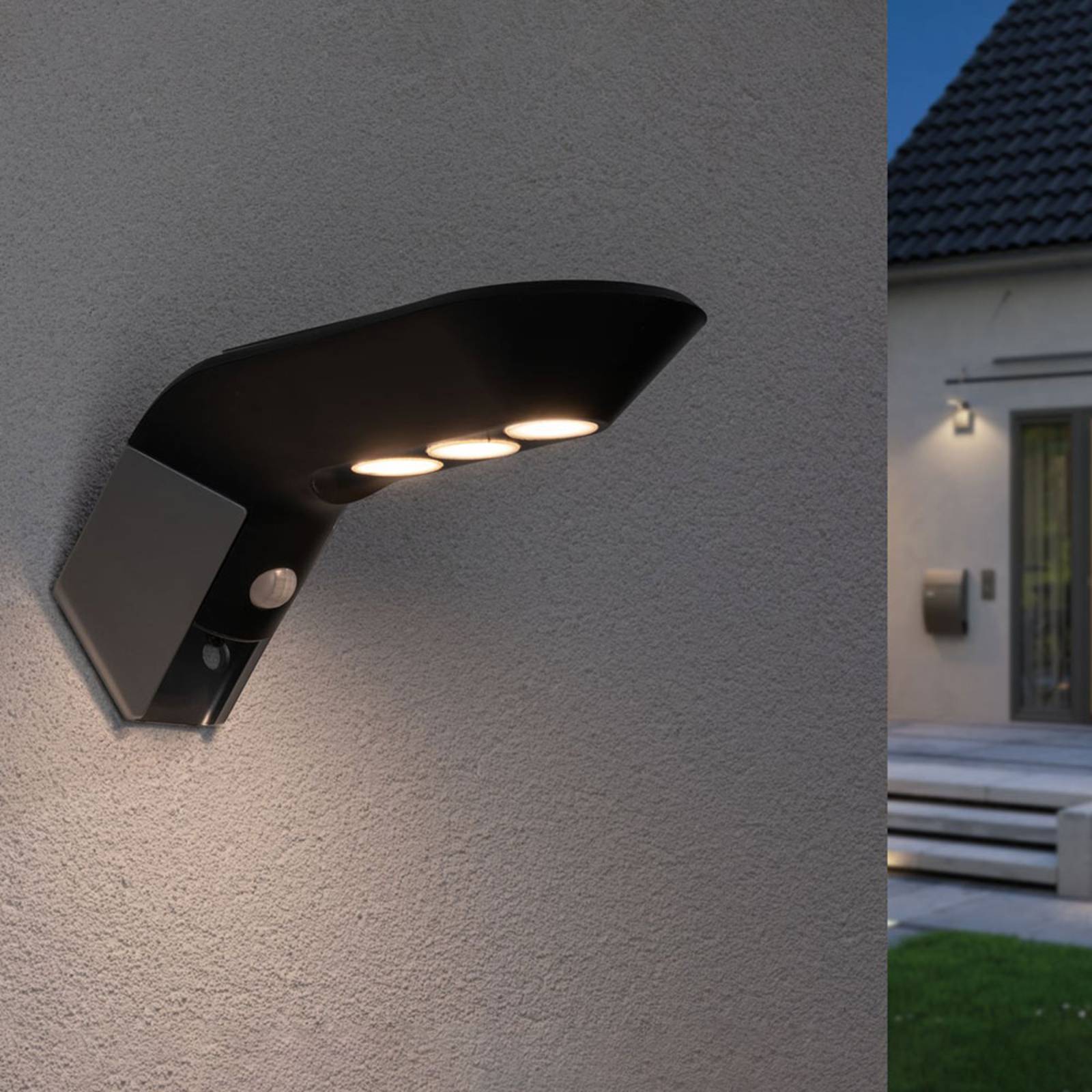 Paulmann LED-Solar-Außenwandlampe Soley anthrazit, alu / grau / zink, Kunststoff, Modern, Solarleuchte außen
