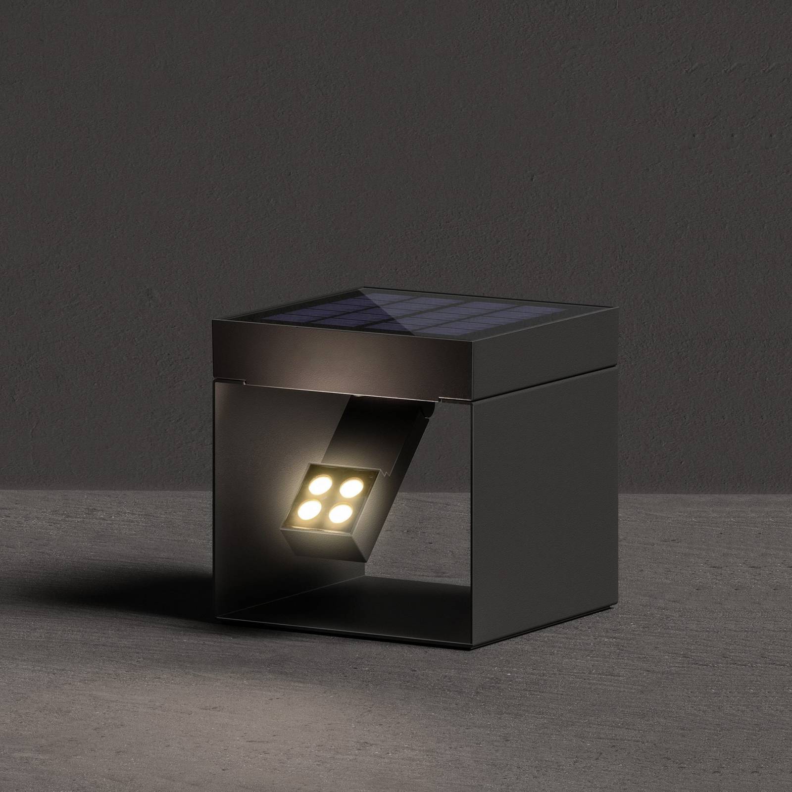 KLEWE LED-Solar-Gartenstrahler Alea anthrazit 15 x 15cm IP65, schwarz, Aluminium, Modern, Solarleuchten