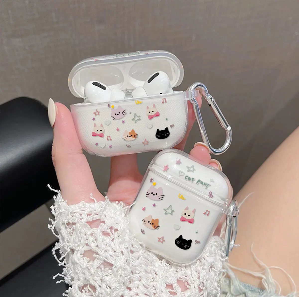 Geeignet für AirPods 4, Kopfhörer-Schutzhülle, Ins Graffiti, süße Katze, Apple-Kopfhörerhülle, AirPods 1/2 mit Anhänger Image